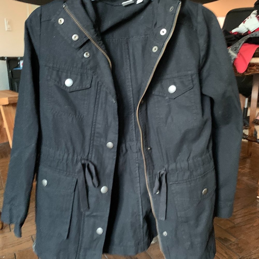 Hooded black utility jacket